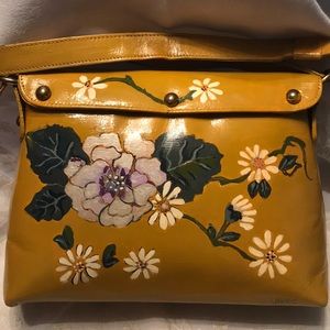 Hand painted bag 10”x7” Flowers in a mustard